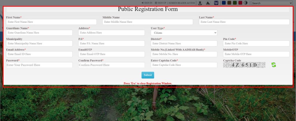 Banglar Bhumi Signup Registration From fillup