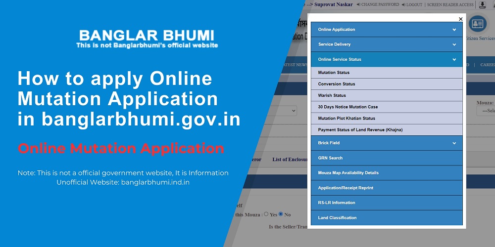 Online Mutation Application in banglarbhumi.gov.in