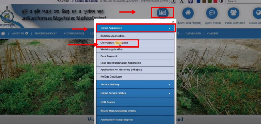 Navigating to Land Conversion Section banglarbhumi