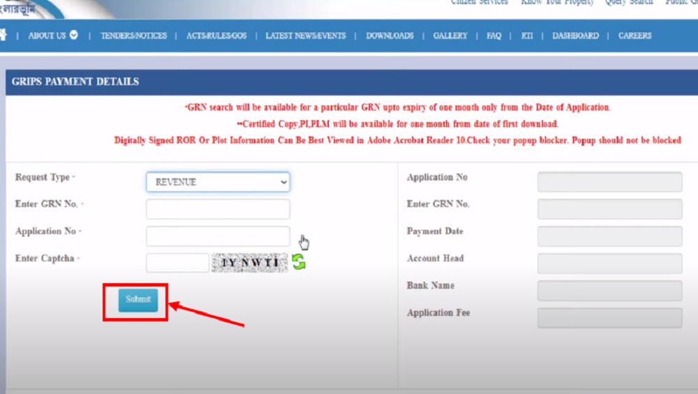 Open GRIPS Payment Details banglarbhumi.gov .in