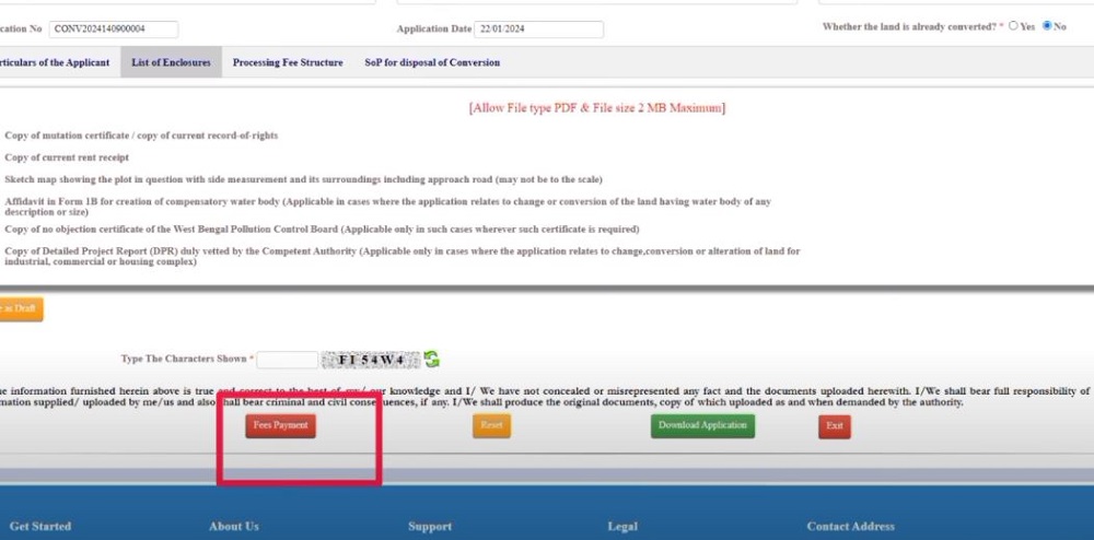 Payment of Conversion Fees Click on payment option